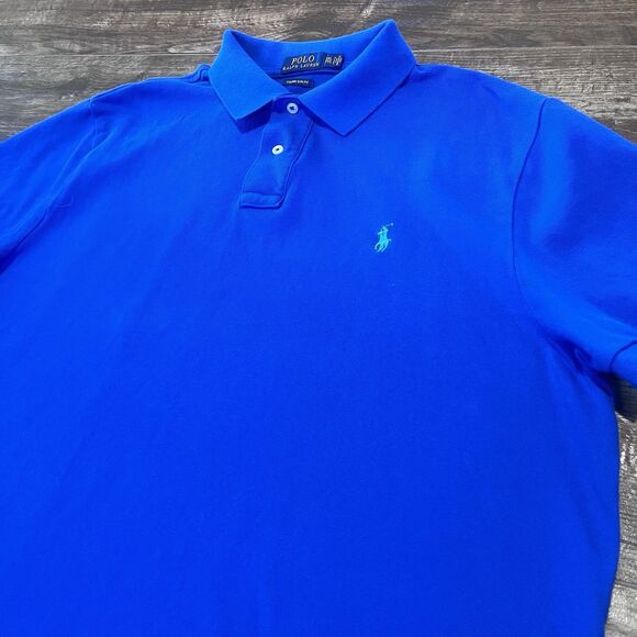 Polo Ralph Lauren Polo Shirt Mens 2XL Blue Custom Slim Fit Short Sleeve Pony - Picture 2 of 7